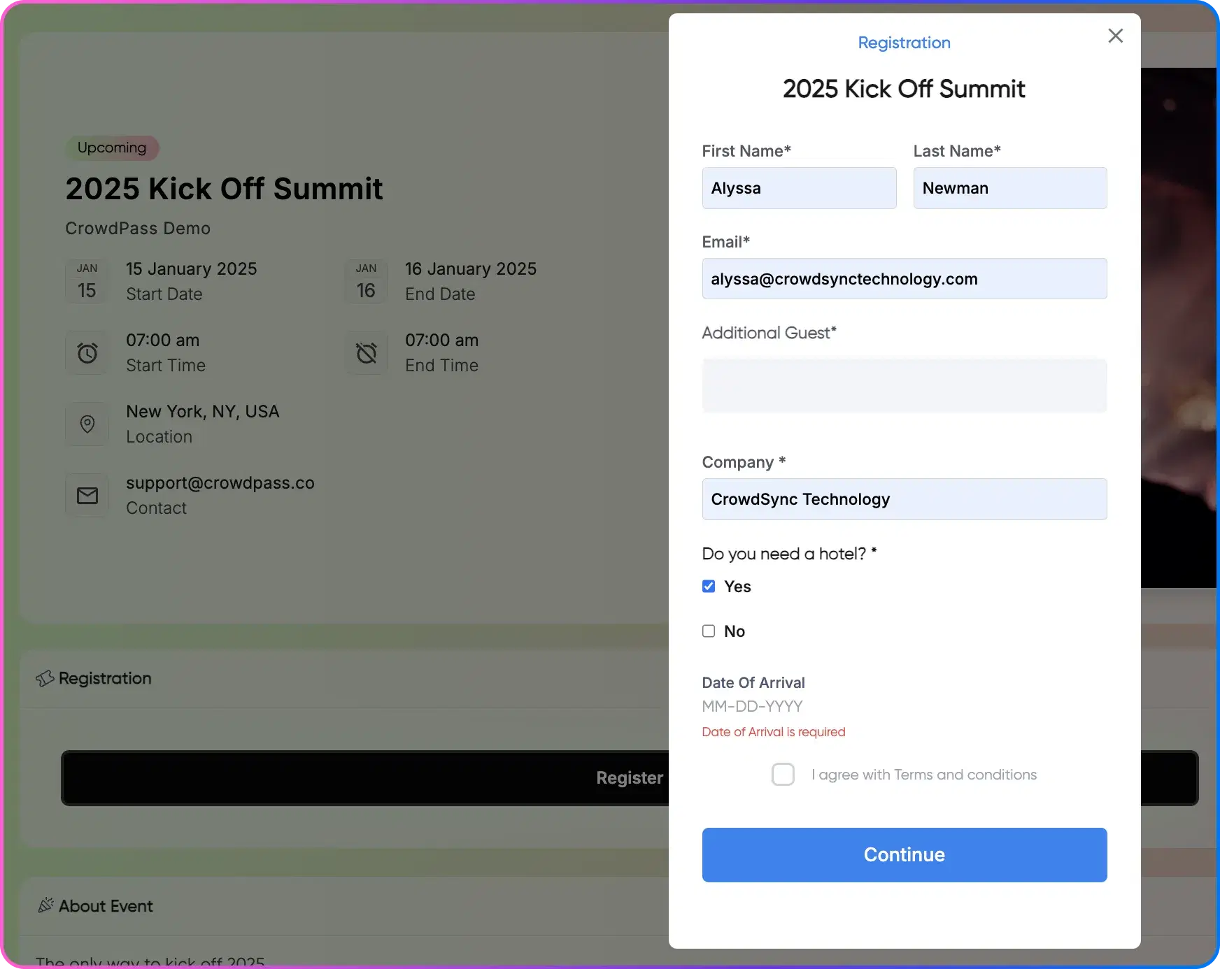 CrowdPass registration workflow