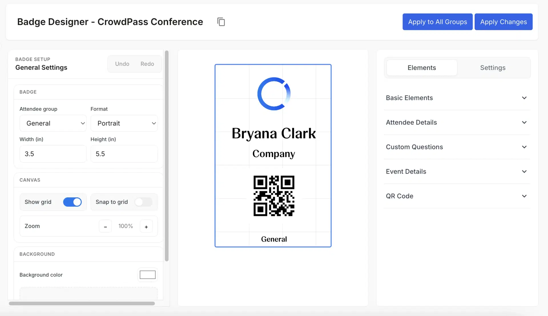 CrowdPass badge designer interface