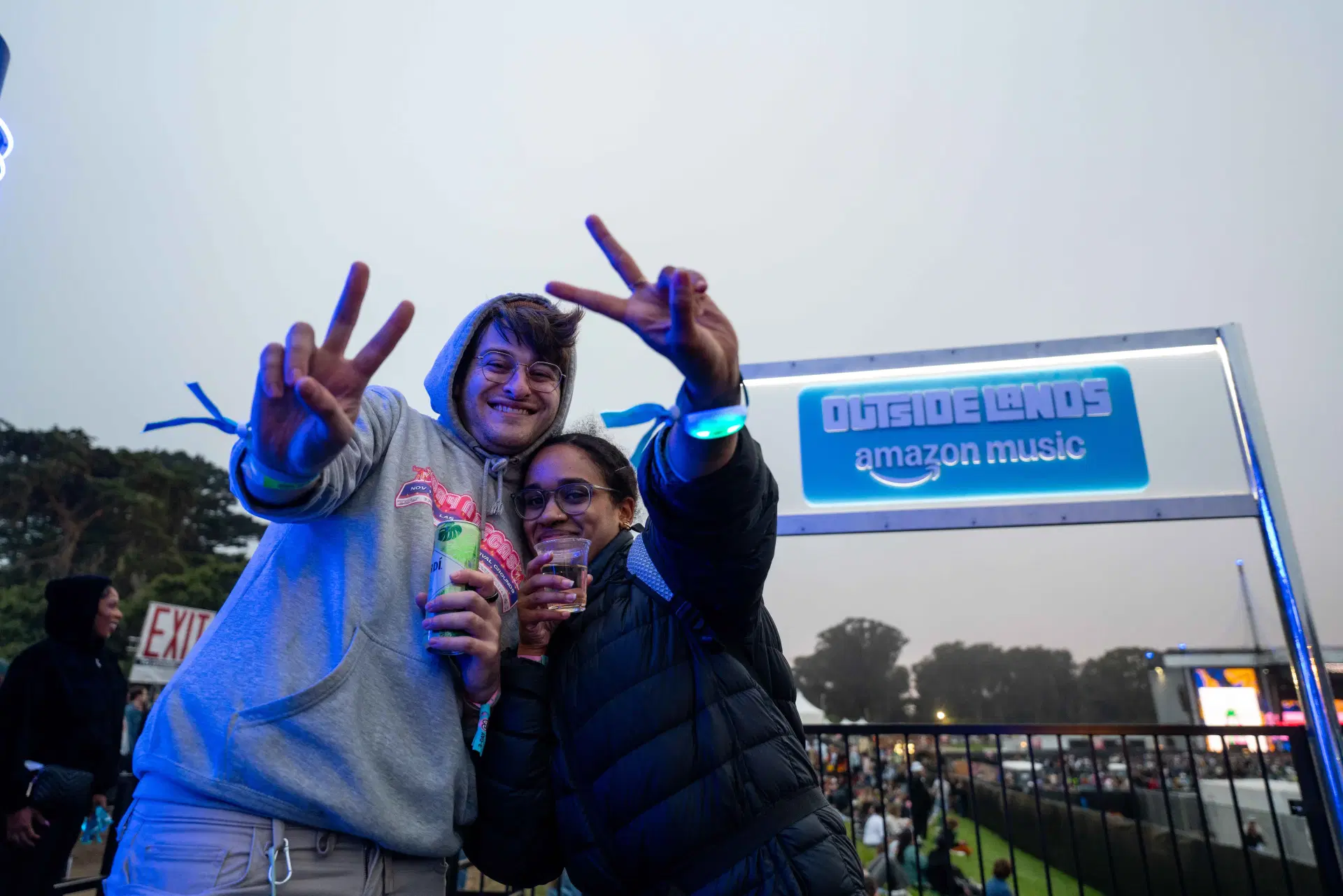 Festival fans with LED NFC wristbands at Outside Lands Amazon Music stage