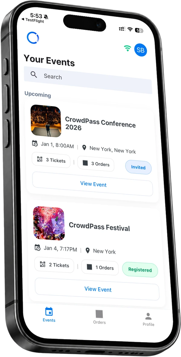 CrowdPass mobile app event list