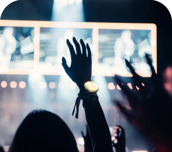 Festival attendees wearing connected NFC wristbands