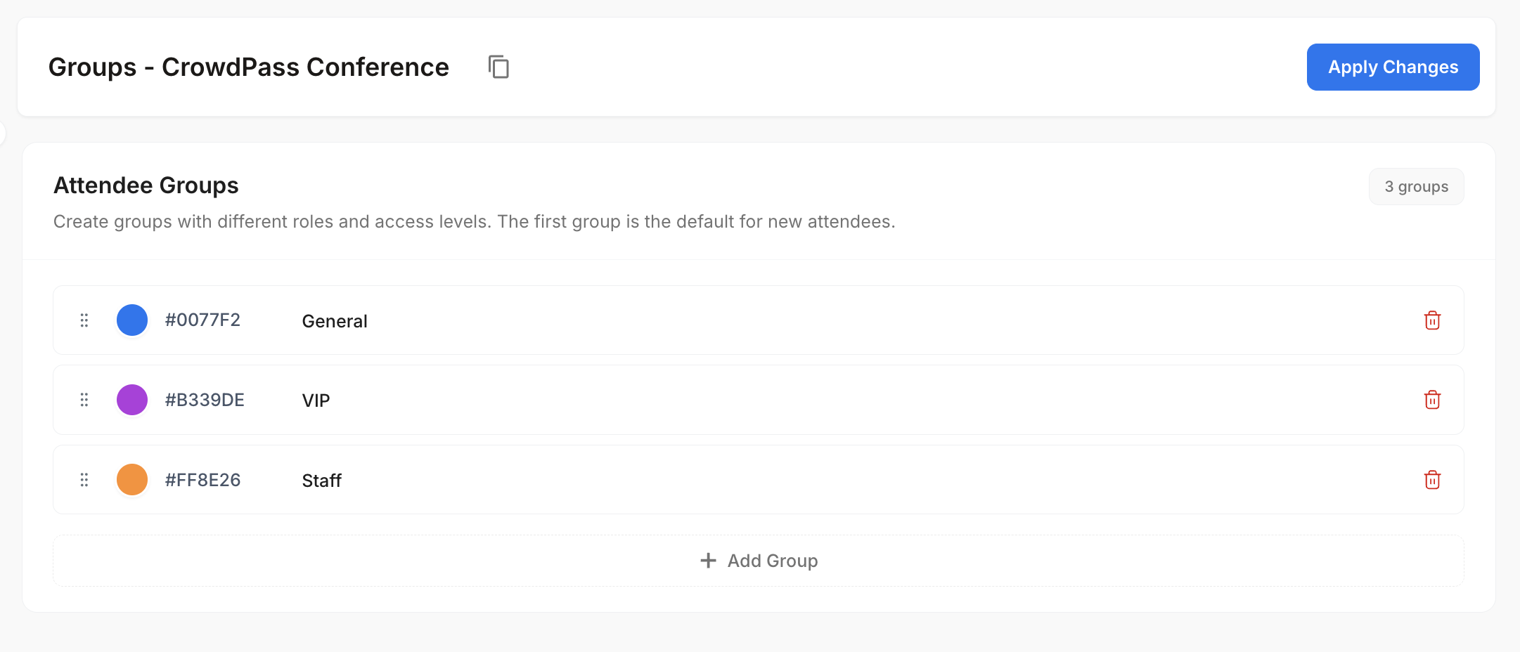 CrowdPass attendee groups management